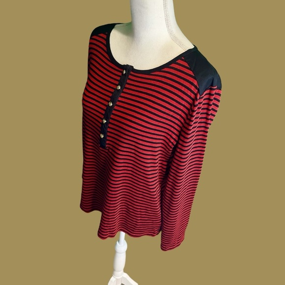 Lauren Ralph Lauren Vintage Red & Black Striped Cotton Button Detailed Shirt XL - Picture 5 of 12